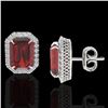 Image 2 : 12 ctw Garnet & Micro Pave VS/SI Diamond Earrings 18k White Gold - REF-83A6N