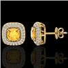 Image 2 : 2.16 ctw Citrine & Micro VS/SI Diamond Earrings Halo 18k Yellow Gold - REF-103H6R
