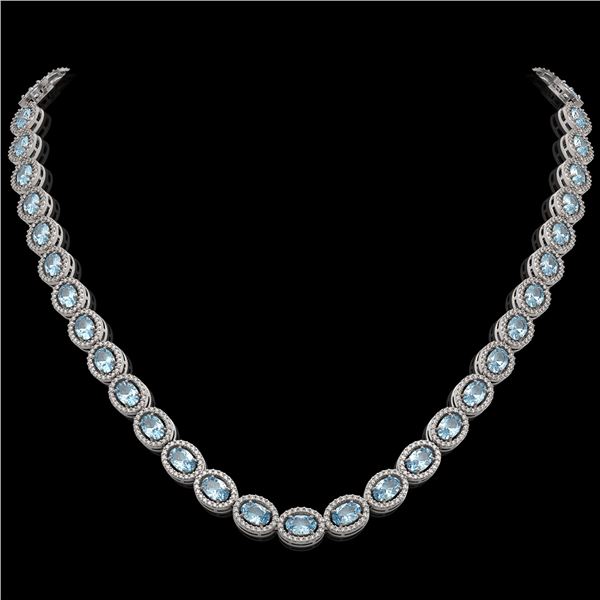33.25 ctw Sky Topaz & Diamond Micro Pave Halo Necklace 10k White Gold - REF-600W2H