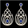 Image 2 : 6.40 ctw Sapphire & Micro Pave VS/SI Diamond Earrings 14k Yellow Gold - REF-381F8M