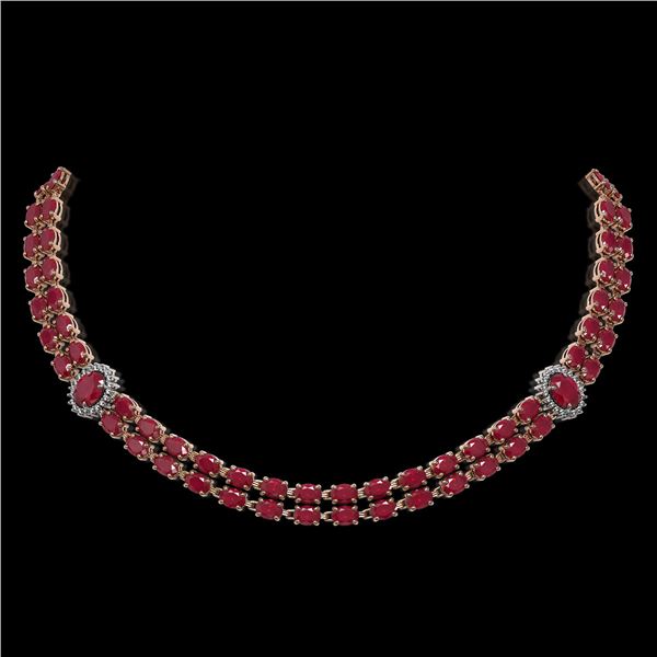 43.13 ctw Ruby & Diamond Necklace 14K Rose Gold - REF-527K3Y