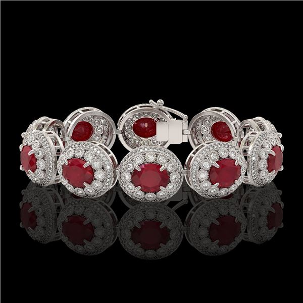 49.17 ctw Certified Ruby & Diamond Victorian Bracelet 14K White Gold - REF-1369W3H
