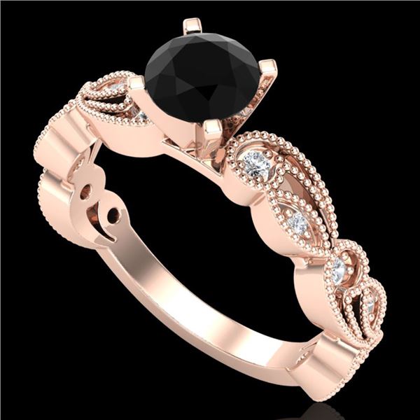 1.01 ctw Fancy Black Diamond Engagment Art Deco Ring 18k Rose Gold - REF-87A3N