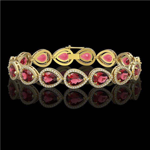 19.7 ctw Tourmaline & Diamond Micro Pave Halo Bracelet 10k Yellow Gold - REF-509G3W