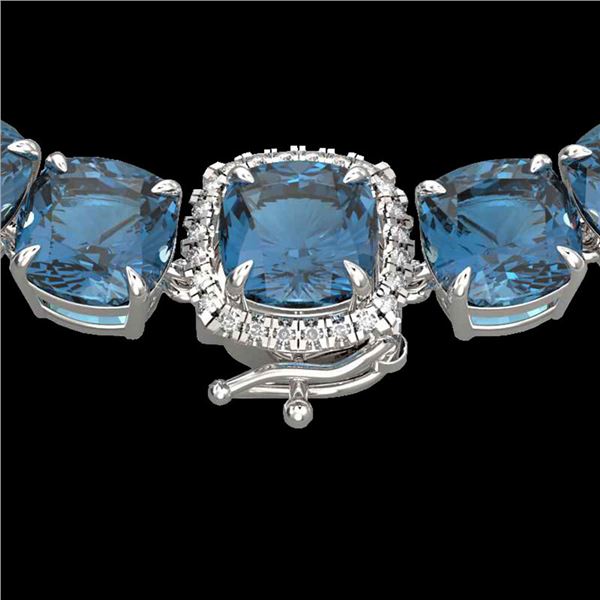 87 ctw London Blue Topaz & Diamond Micro Necklace 14k White Gold - REF-317W6H