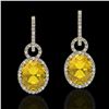Image 1 : 6 ctw Citrine & Micro Pave Halo VS/SI Diamond Earrings 14k Yellow Gold - REF-98X2A