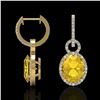 Image 2 : 6 ctw Citrine & Micro Pave Halo VS/SI Diamond Earrings 14k Yellow Gold - REF-98X2A