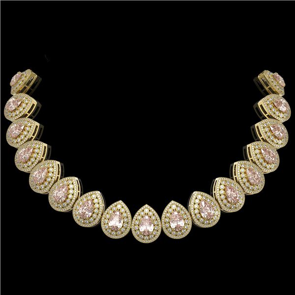 103.22 ctw Morganite & Diamond Victorian Necklace 14K Yellow Gold - REF-4551R3K