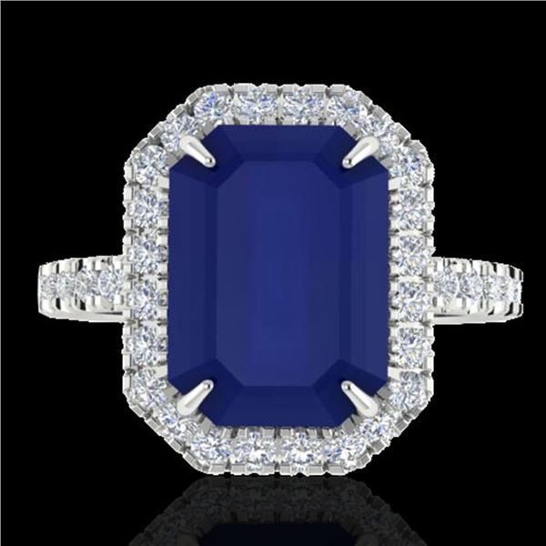 5.33 ctw Sapphire & Micro Pave VS/SI Diamond Ring 18k White Gold - REF-77R3K