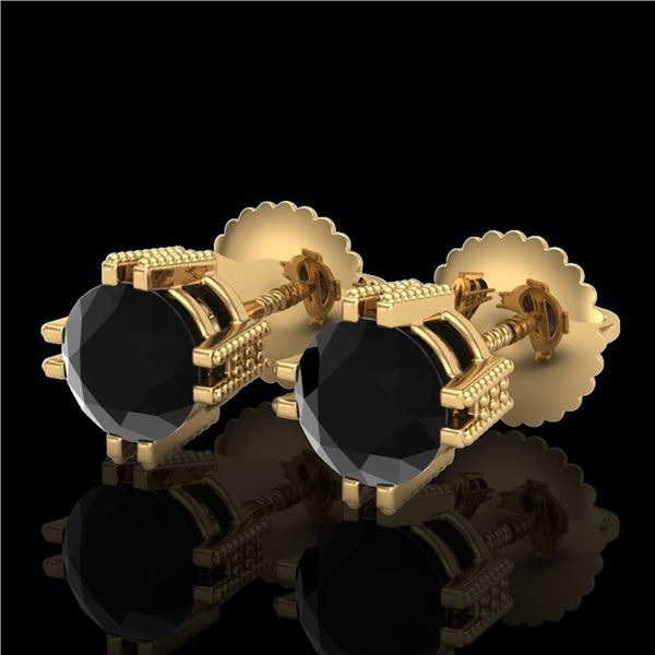 1.07 ctw Fancy Black Diamond Art Deco Stud Earrings 18k Yellow Gold - REF-85R5K