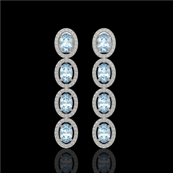 4.68 ctw Aquamarine & Diamond Micro Pave Halo Earrings 10k White Gold - REF-143K6Y