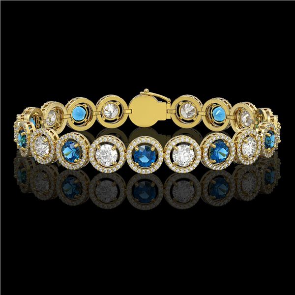 13.56 ctw Blue & Diamond Micro Pave Bracelet 18K Yellow Gold - REF-2426N6F