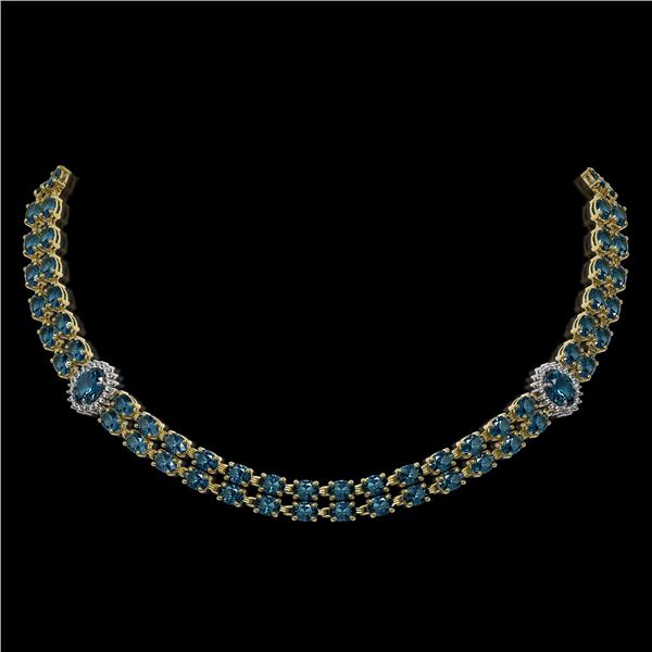 39.28 ctw London Topaz & Diamond Necklace 14K Yellow Gold - REF-454X5A