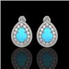 Image 1 : 7.54 ctw Turquoise & Diamond Victorian Earrings 14K White Gold - REF-218X2A
