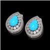Image 2 : 7.54 ctw Turquoise & Diamond Victorian Earrings 14K White Gold - REF-218X2A