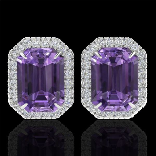 9.40 ctw Amethyst & Micro Pave VS/SI Diamond Earrings 18k White Gold - REF-77X8A