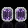 Image 1 : 9.40 ctw Amethyst & Micro Pave VS/SI Diamond Earrings 18k White Gold - REF-77X8A