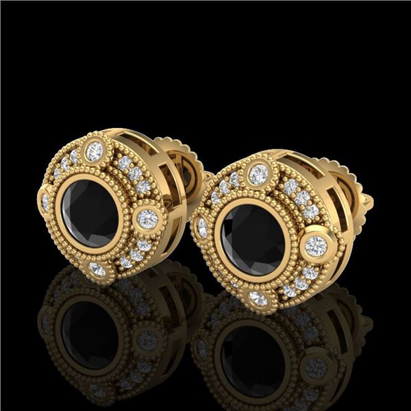 1.5 ctw Fancy Black Diamond Art Deco Stud Earrings 18k Yellow Gold - REF-113R6K