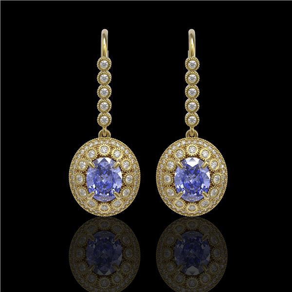 9.47 ctw Tanzanite & Diamond Victorian Earrings 14K Yellow Gold - REF-315X6A