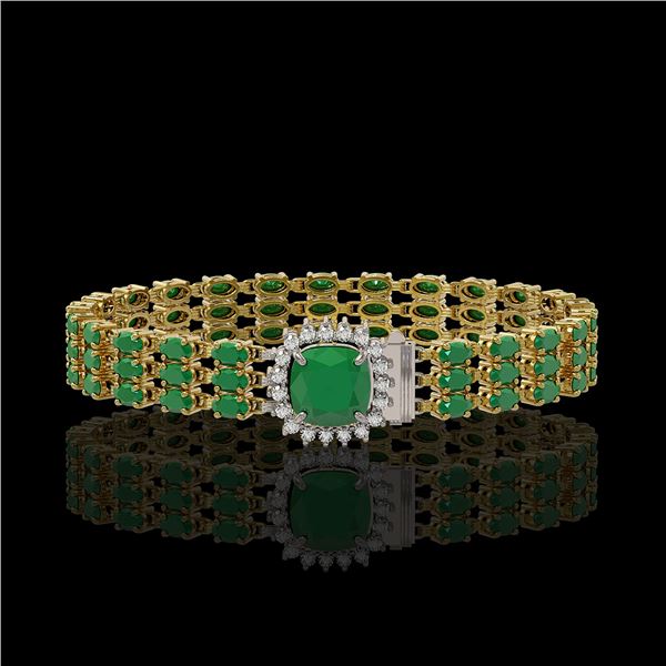 31.91 ctw Emerald & Diamond Bracelet 14K Yellow Gold - REF-312R5K