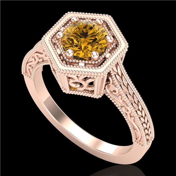 0.77 ctw Intense Fancy Yellow Diamond Art Deco Ring 18k Rose Gold - REF-145H5R