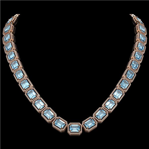 80.98 ctw Aquamarine & Diamond Micro Pave Halo Necklace 10k Rose Gold - REF-1317F3M