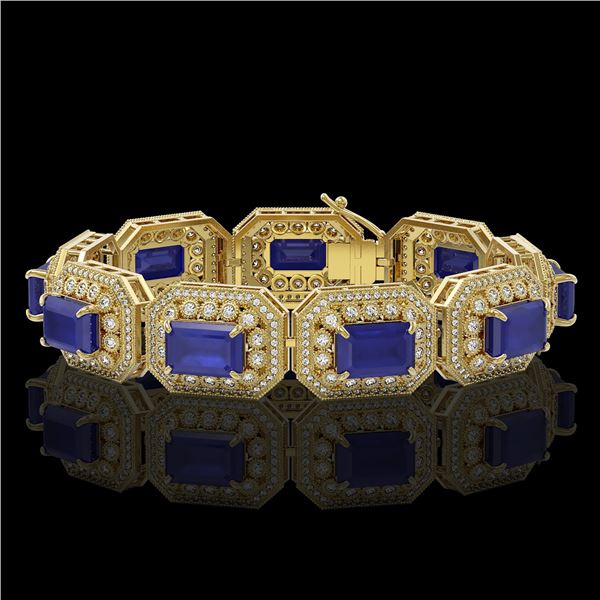 61.92 ctw Sapphire & Diamond Victorian Bracelet 14K Yellow Gold - REF-1288A4N