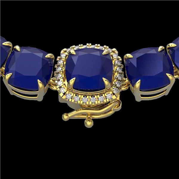 116 ctw Sapphire & VS/SI Diamond Halo Micro Necklace 14k Yellow Gold - REF-872F8M