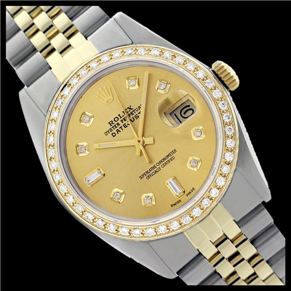 Rolex Men's Two Tone 14K Gold/SS, QuickSet, Diamond Dial & Diamond Bezel