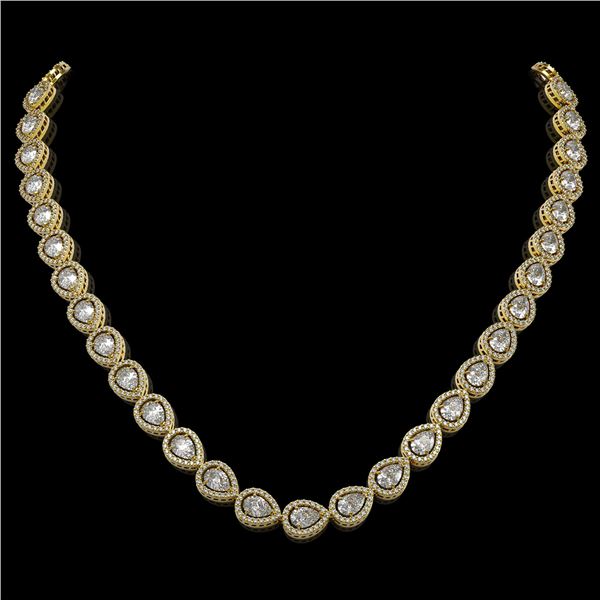 28.74 ctw Pear Cut Diamond Micro Pave Necklace 18K Yellow Gold - REF-3951G8W