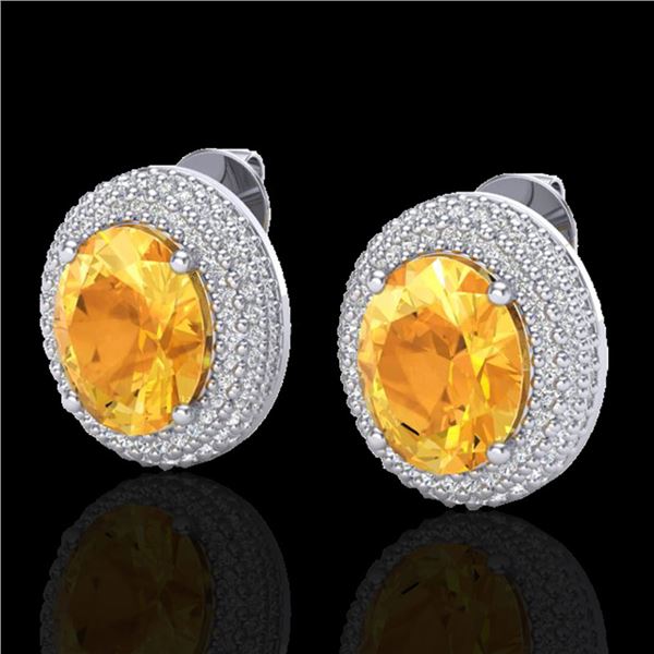 8 ctw Citrine & Micro Pave VS/SI Diamond Earrings 18k White Gold - REF-151G6W