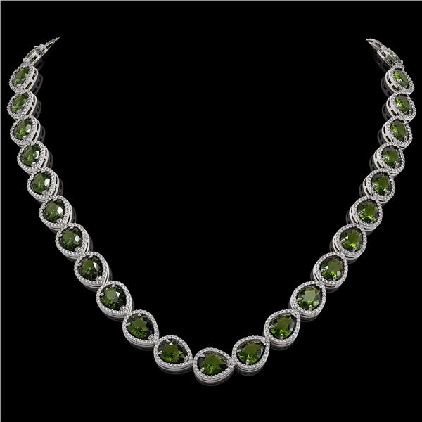 41.6 ctw Tourmaline & Diamond Micro Pave Halo Necklace 10k White Gold - REF-768R4K