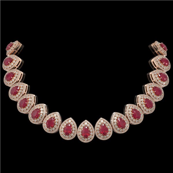 121.42 ctw Certified Ruby & Diamond Victorian Necklace 14K Rose Gold - REF-3416R5K