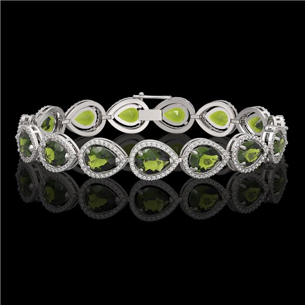 19.7 ctw Tourmaline & Diamond Micro Pave Halo Bracelet 10k White Gold - REF-361H3R