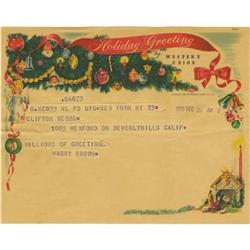 Harry Brown Christmas Telegram to Clifton Webb