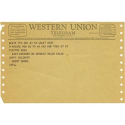 Harry Brown Christmas Telegram to Clifton Webb