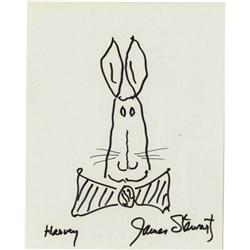 James Stewart Autographed Harvey Sketch