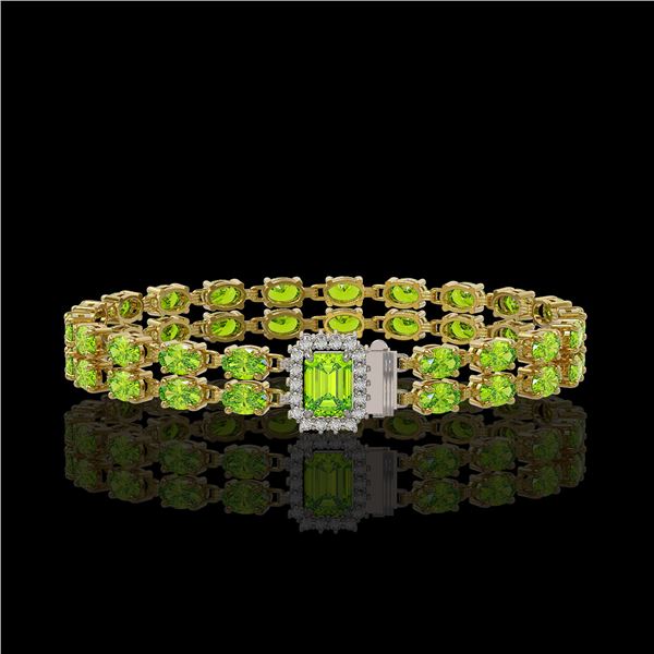 16.92 ctw Peridot & Diamond Bracelet 14K Yellow Gold - REF-236X4A