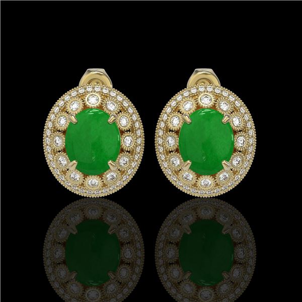 10.61 ctw Jade & Diamond Victorian Earrings 14K Yellow Gold - REF-269X3A