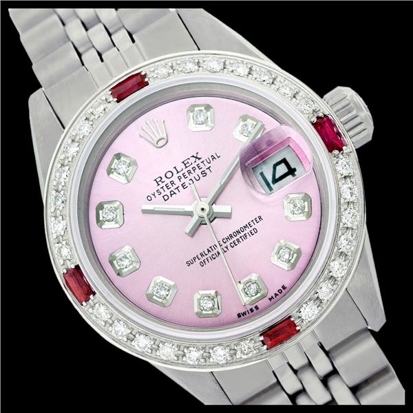 Rolex Men's Stainless Steel, QuickSet, Diam Dial & Diam/Ruby Bezel