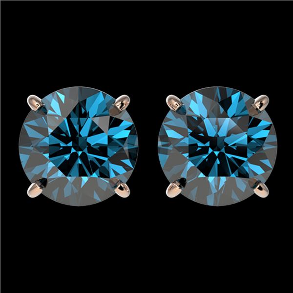 3.15 ctw Certified Intense Blue Diamond Stud Earrings 10k Rose Gold - REF-355F9M