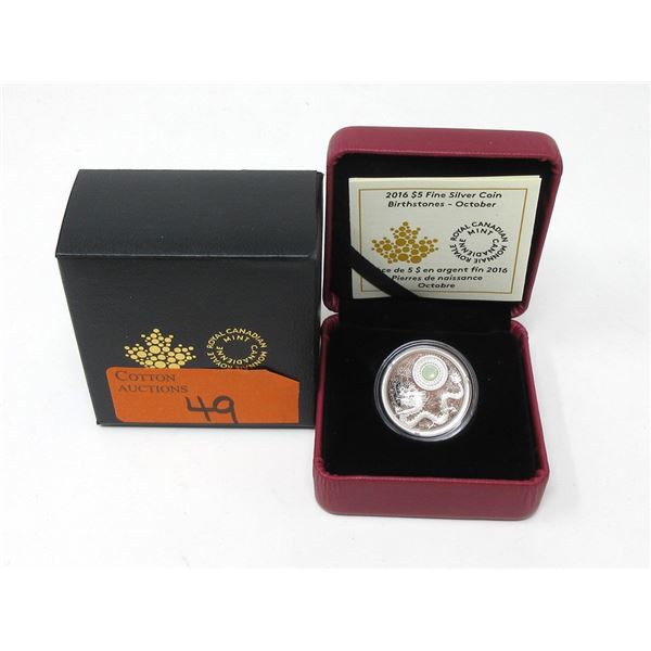 2016 Canada  Fine Silver October Birthstone Coin