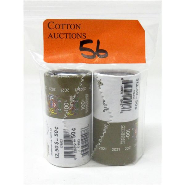 Two 2021 Special Wrap Rolls of Canadian 50¢ Coins