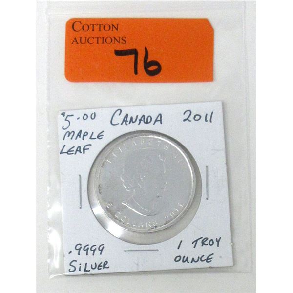 1 Oz .9999 Fine Silver 2011 Canada Maple Leaf Coin