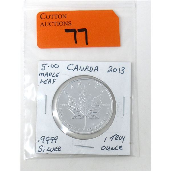 1 Oz .9999 Fine Silver 2013 Canada Maple Leaf Coin