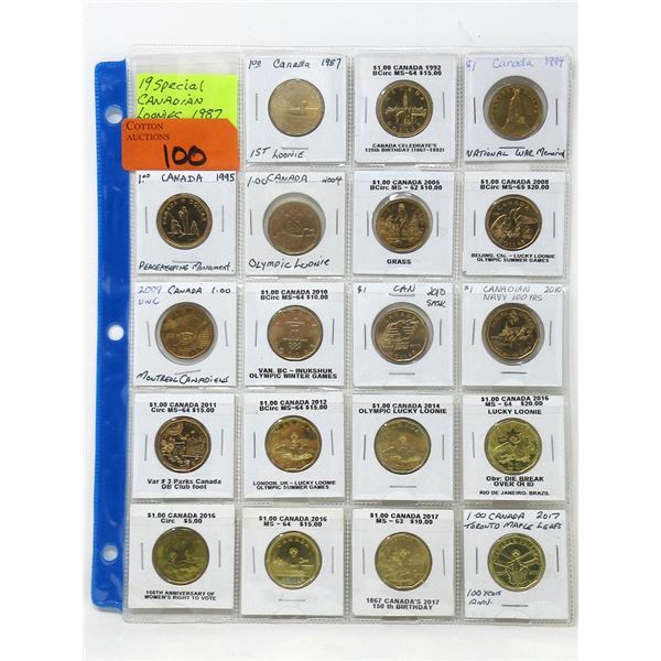 19 Special Canadian $1 Loonie Coins