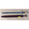 Image 1 : Hand crafted crusade custom Damascus sword w/leather scabbard from the show