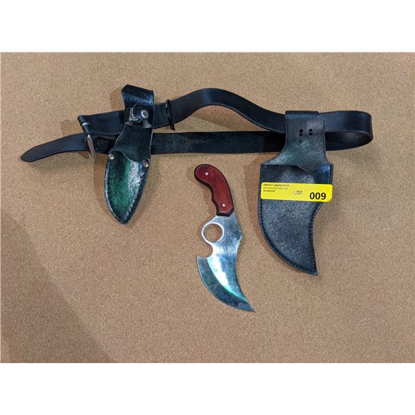 Black leather dual knife belt w/one knife from the show