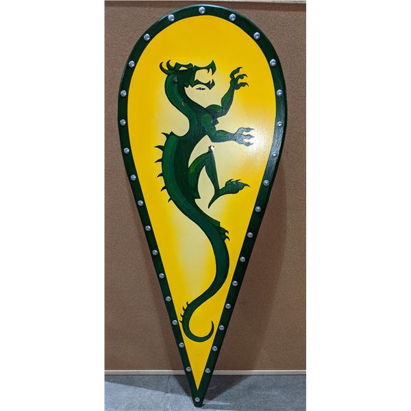 Hand crafted wooden battle shield w/dragon