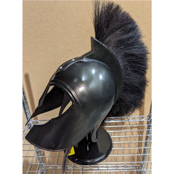 Hand crafted metal knight battle helmet w/stand from the show